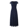 Women Floral Mesh Midi Dress High Waist Short Sleeve Summer Dresses