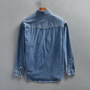 Men Denim Shirts Lapel Pockets Blue Jean Shirt Spring Men's Clothing