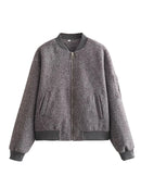 Women Grey Bomber Jacket Long Sleeve Zipper Female Autumn Winter Loose Casual Coats