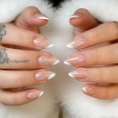 Glossy Pink French Tip Press On Nails with Silver Glitter Lines Reusable Nails with Jelly Glue for Women Daily Wear