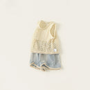Summer Kids Girl Sets Hollow Tank Top Denim Shorts Bohemian Toddler Casual Children Clothing