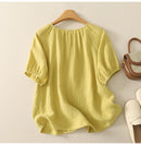 Women Cotton Linen Shirts Blouses Basic Solid Summer Top Elegant Ladies Casual Loose T-shirts