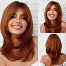 Auburn Synthetic Hair Wig for White Women Long Layered Ginger Wigs with Bangs Natural