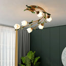 Nordic Room Apartment Chandelier Floral Wedding Pastoral Green Leaf Flower Glass Led Pendent Lamp