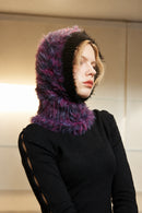 Mink Fur Women Winter Hat Knitted Hooded Caps Outdoor Warm One-Piece Neck Collar Beanies Cap