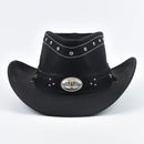 Leather Western Cowboy Hat Bull Shaped Decor Panama Hats For Men Travel Knight Country Hat