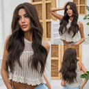 Long Curly Brown White Wigs With Eight Character Bangs For Women Natural Wig