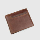Brown leather wallet on a light gray background with 'Obroi' branding.