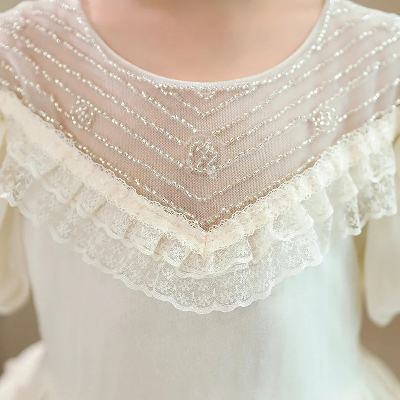Baby Girls Layered Dress Sequined Short Sleeve Children Dress for Wedding Kids Clothes 3-8Y