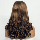 Brown hair wig with wavy texture on a mannequin head against a white background, Obroi
