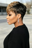Pixie Cut Wig Wig Bangs Black Blonde Curly Layer Real Human Hair Wig For Women Females Daily Gathering Wear