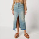 Denim Skirts Casual Plain High Waist Slit Midi Skirts for Women