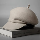 Wool beret autumn and winter leather brim duckbill hat