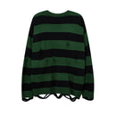 Striped Sweater Ripped Hole Streetwear Vintage Destroyed Knitted Pullovers Men Women Oversize Loose Knitwear