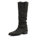 Leather Knee High Boots Women Mid Heels Western Boots Autumn Winter Botas