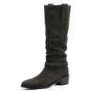Leather Knee High Boots Women Mid Heels Western Boots Autumn Winter Botas