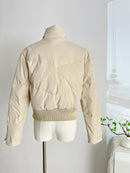 Women's Beige Winter Cotton Jacket High Collar High Street Casual Zipper Retro