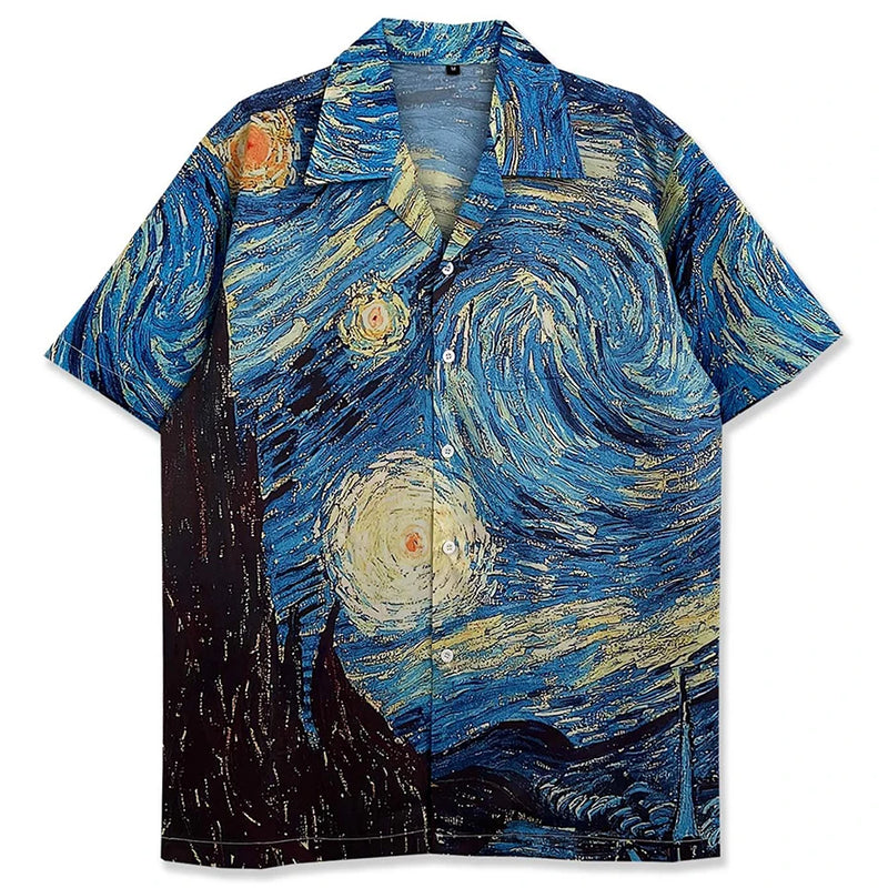 Hawaiian Shirts Retro Van Gogh Starry Night Short Sleeve Button Up Tops