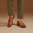 Luxurious Men's Brogues Handmade Bronze Buckles Double-Monk Shoes