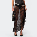 Women Lace Long Skirts High Waist Hem Ruffle Midi Skirts Flowy Skirts Streetwear