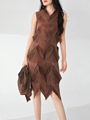 Pleated Round Collar Dress Women Sleeveless Medium Long Chic Style Female Clothing