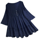Women Top Solid Thin Casual Lace Hollow Out V Neck Summer Blouse