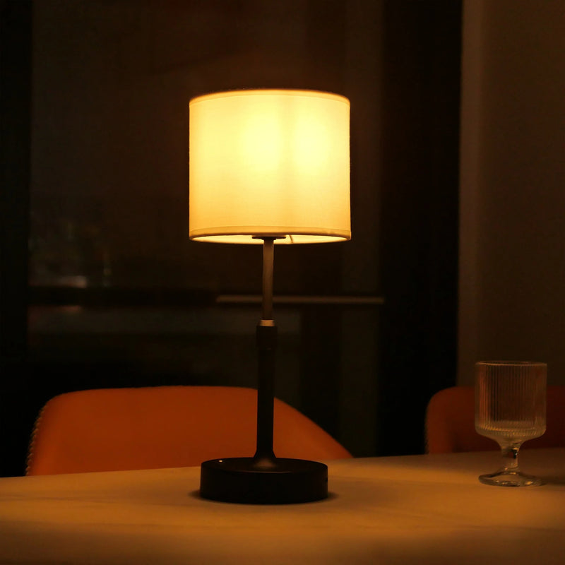 Table Lamp Copper White Linen Fabric USB Touch Cordless Dimmer Reading Table Light
