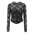 Black lace long-sleeve top on a white background, Obroi