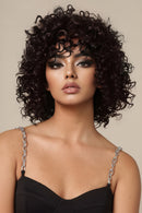 Natural Black Short Curly Wig Human Hair & Memory Blend Heat Resistant Wig