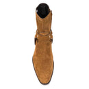 Brown cowboy boot with buckle details on a white background, Obroi