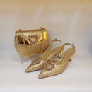 Rhinestone Shoes and Bag Set for Women Italian Design Pointed Toe Shoes and Bags Set for Party