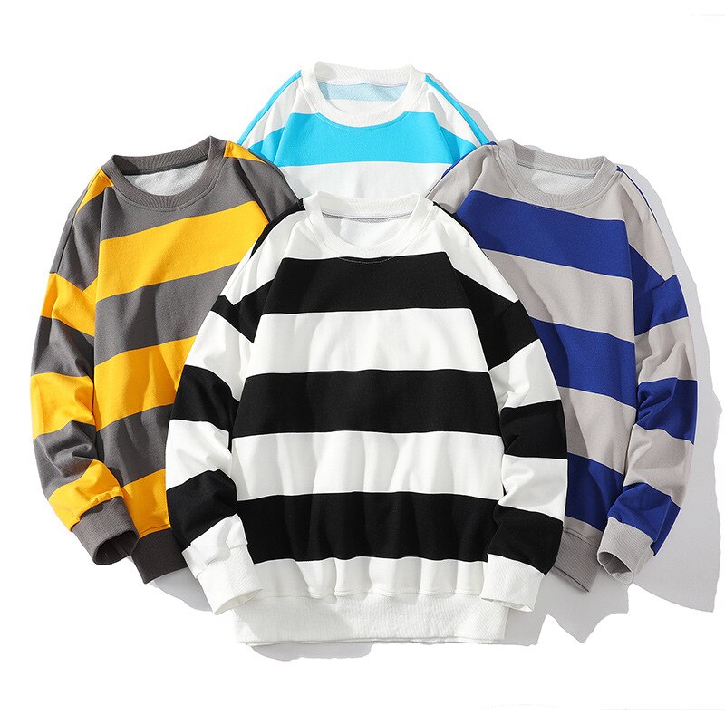 Spring Fall Men Striped Sweatshirt America Style Vintage Long Sleeve Casual Loose Pullovers Unisex School Streetwear Chic Tops