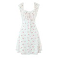 Floral Bow Ruffles Strap Sling Dress Women Backless Slim Waist Mini Sleeveless Tank Dresses Robe