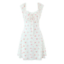 Floral Bow Ruffles Strap Sling Dress Women Backless Slim Waist Mini Sleeveless Tank Dresses Robe