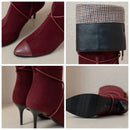 Female Motorcycle Boots Pointed toe Thin heels Flock Cross-tied Club Party