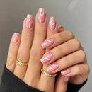 24pcs Short Round Nails Summer Sweet Grapefruit Borealis French Full Cover Detachable Nail Tips