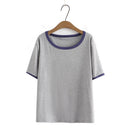 Basic T-Shirt Women Summer Contrast Big O-Neck Tees Short Sleeve Tops Oversized Curve Clothes