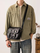 Genuine leather men's messenger bag designer handmade leather work black shoulder bag