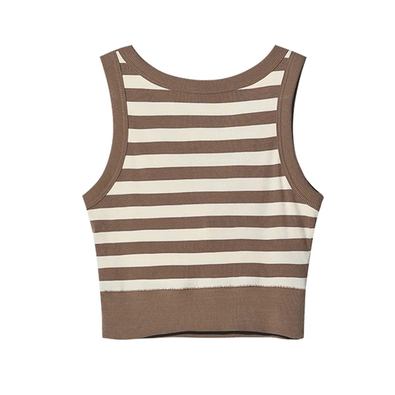 Women's Ribbed Bra Tank Top Tanks Striped Cropped Camisoles Sando Singlet Vest Sleeveless Casual