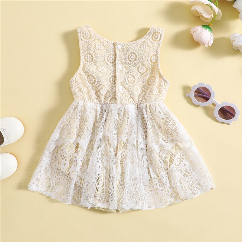 Toddler Newborn Baby Girls Summer Romper Dress Clothes Casual Floral Lace Cutout Sleeveless Jumpsuit Ruffle Playsuits