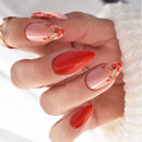 Almond False Nails with Sticky Tabs Red Flower Beautiful Nails Press on Nails for Women
