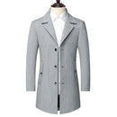 Men's Winter Suit Collar Mid-length Tweed Coat Business Casual Striped Tweed Coat