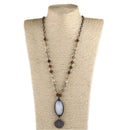 Bohemian Jewelry Stone & Crystal Beaded Chain Pendant Necklaces For Women Festival Gift