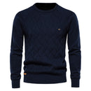 Men Autumn and Winter Pullover Solid Diamond Plaid Knitted Sweater Men Casual Sweater