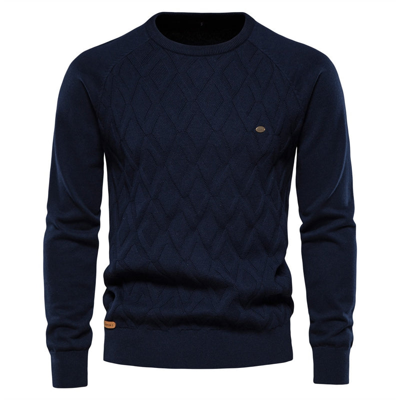 Men Autumn and Winter Pullover Solid Diamond Plaid Knitted Sweater Men Casual Sweater