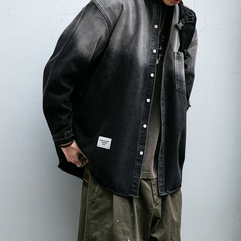 Washed gradient denim shirt for men clothing casual
