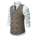 Vintage Men Waistcoat Double Breasted Tweed Elegant Para Business Party Dress Mens Suits Vest