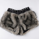Fur-trimmed shorts with decorative waistband on a white background, Obroi