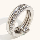 Stainless Steel White Cubic Zirconia Inlaid Double Layer Ring Waterproof Jewelry Gifts