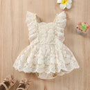 Baby Girls Summer Romper Floral Lace Embroidery Romper Dress Straps Sleeveless Sweet Triangle-Bottom Jumpsuit